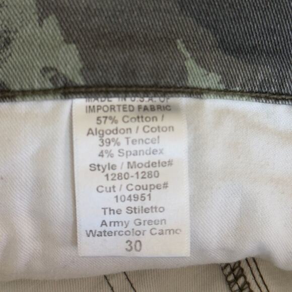 Current/Elliott Camo Stiletto Jeans Size 30 Mid Rise Skinny Army Green USA - Picture 7 of 12